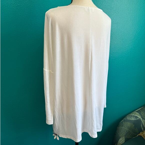Umgee USA White Long Sleeve Tassel Trim Women's Blouse Small - Picture 5 of 9